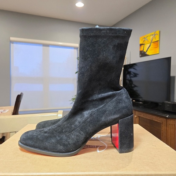 NEW Christian Louboutin Stretchadoxa 70mm Heels Black Suede Boots Size 37 - Picture 5 of 12